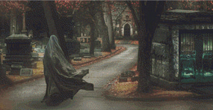 Woman Walking in Greenwood Cemetery cross stitch pattern by Tammy L. Gross