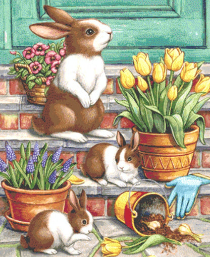 Spring Rabbit Brown cross stitch pattern by Rose Mary Berlin/Ansada Art Licensing Group, LLC.