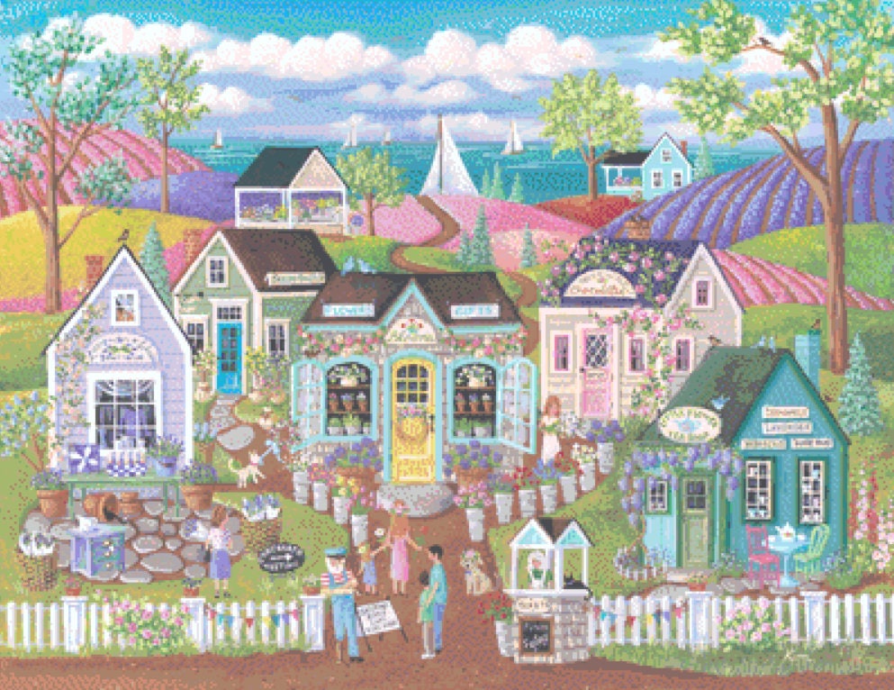 Flower Festival cross stitch pattern by Kim Leo licensed by JMS Art Licensing