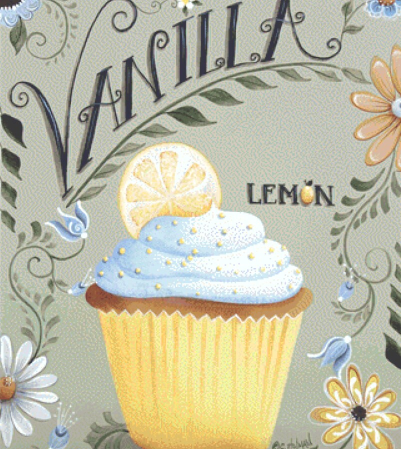 Vanilla Lemon Cupcake cross stitch pattern by Catherine Holman/Ansada Licensing Group, LLC
