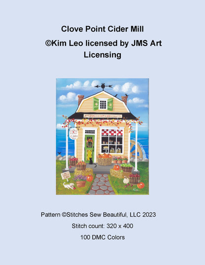 Clove Point Cider Mill cross stitch pattern by Kim Leo/JMS Art Licensing