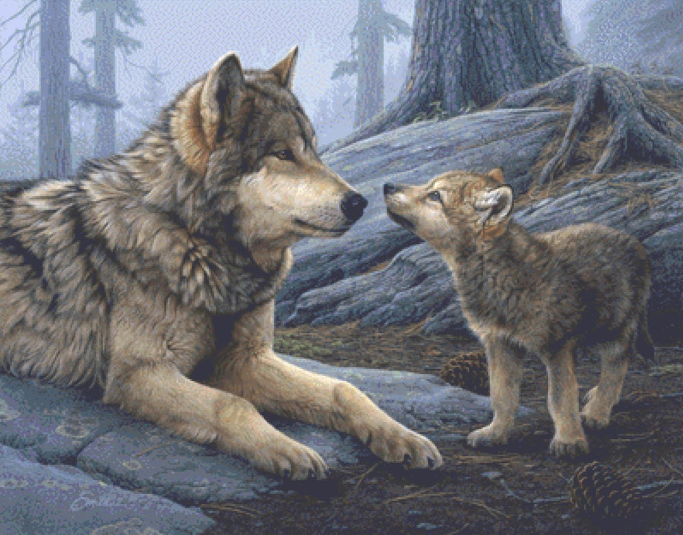 Brother Wolf cross stitch pattern by Daniel Smith/Ansada Art Licensing Group, LLC.