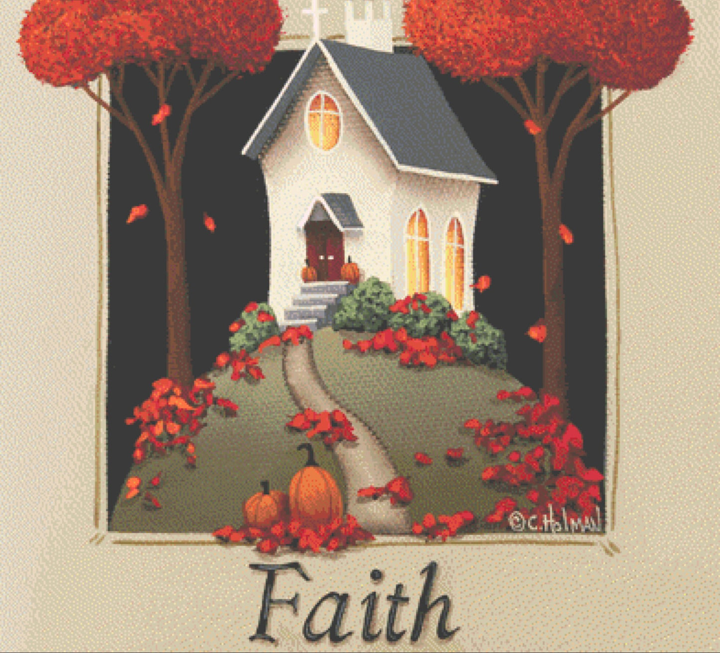 Faith Country cross stitch pattern by Catherine Holman/Ansada Art Licensing Group, LLC.