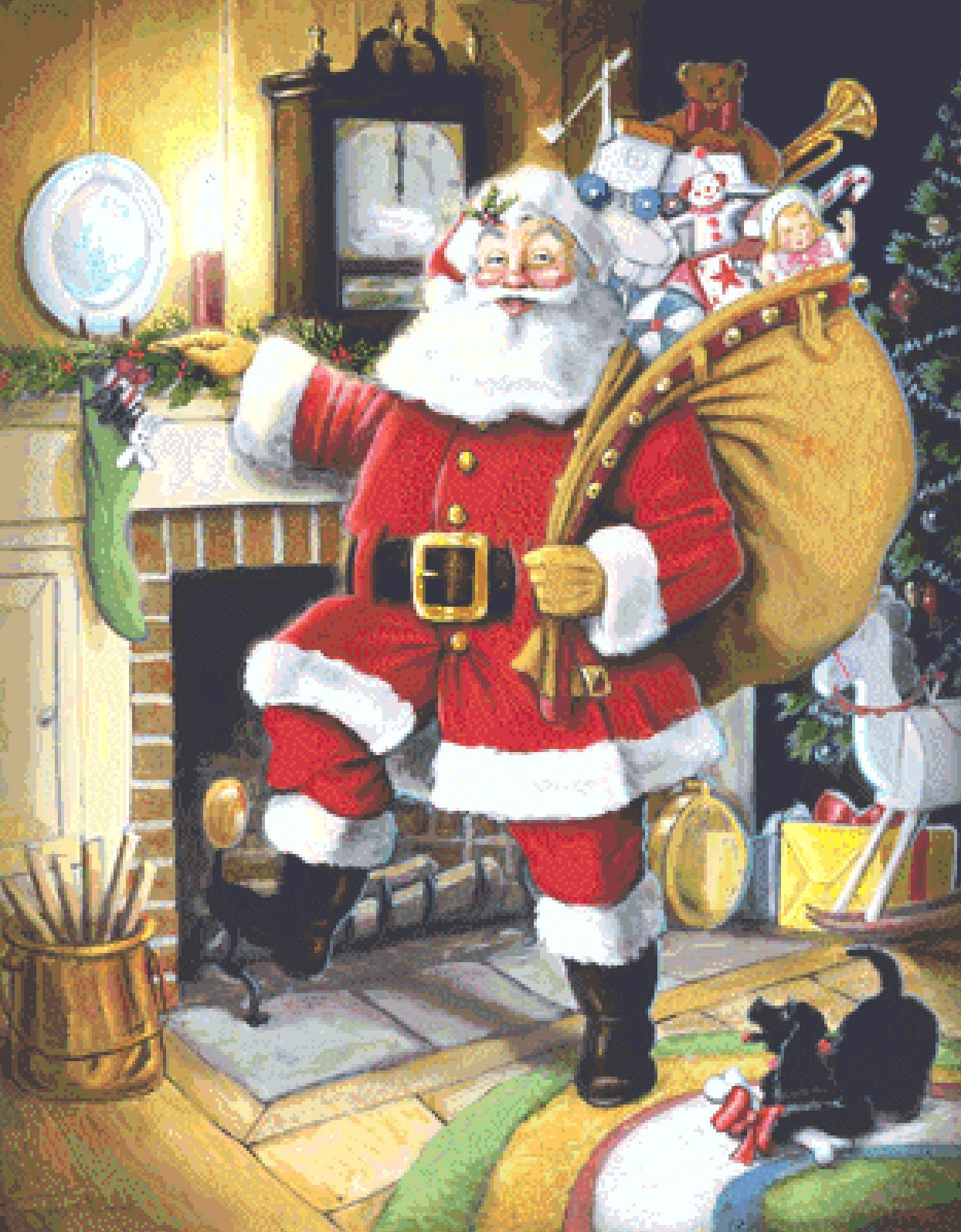 Santa Pays a Visit cross stitch pattern by Joseph Holodook/Porterfields Fine Art Licensing