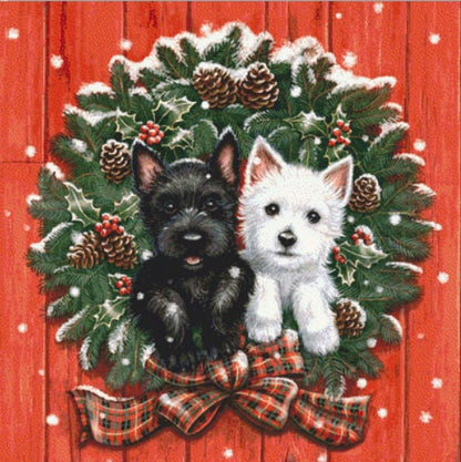 Christmas Wreath Pups cross stitch pattern by Rose Mary Berlin/Ansada Art Licensing Group, LLC.