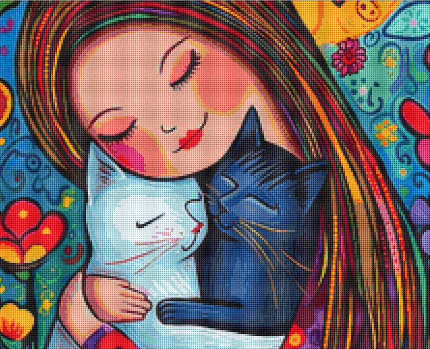 A Girl and Her Kitties cross stitch pattern by Eder Jose Rosa