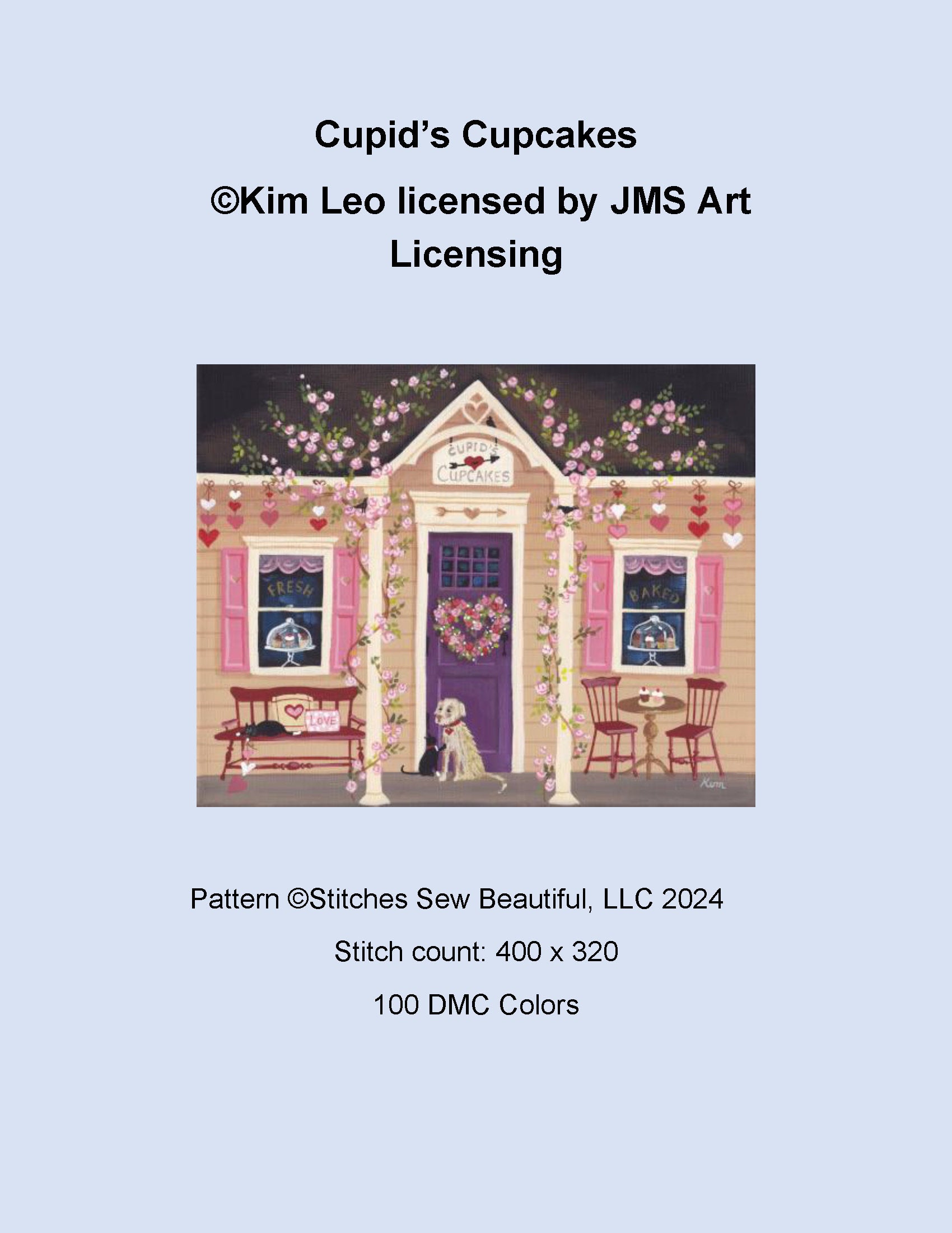 Cupid's Cupcakes cross stitch pattern by Kim Leo licensed by JMS Art Licensing (Digital Format)