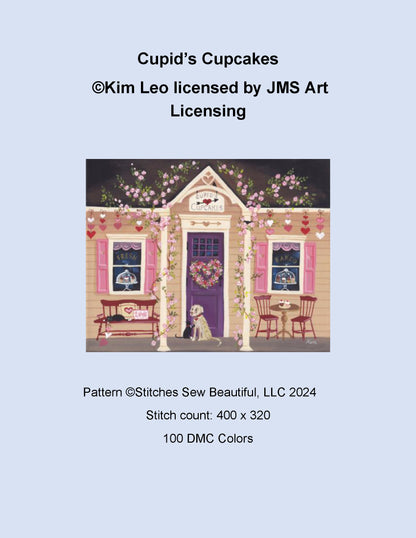 Cupid's Cupcakes cross stitch pattern by Kim Leo licensed by JMS Art Licensing (Digital Format)