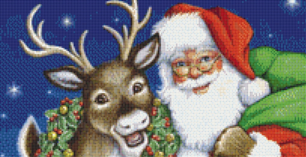 Deer and Santa cross stitch pattern by Rose Mary Berlin/Ansada Art Licensing Group, LLC