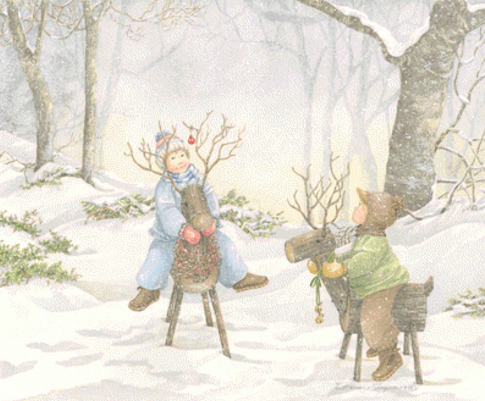 Reindeer Games cross stitch pattern by Catherine Simpson/Ansada Art Licensing Group, LLC.
