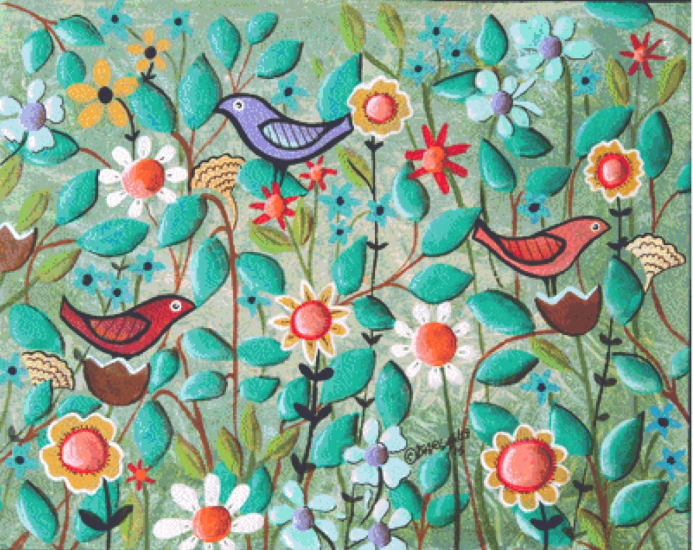 Birds and Blooms counted cross stitch pattern by Karla Gerard