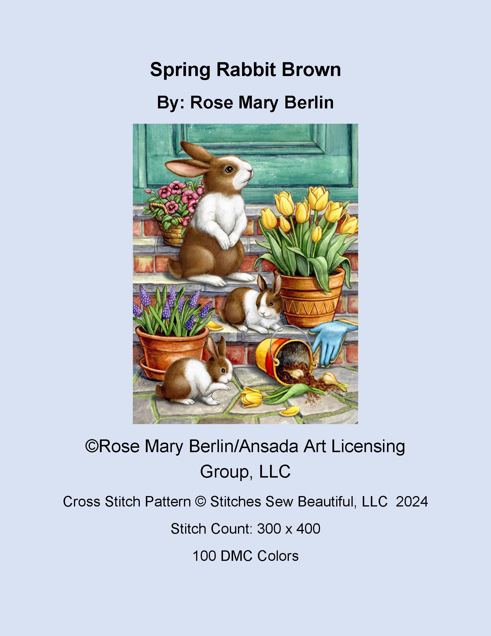 Spring Rabbit Brown cross stitch pattern by Rose Mary Berlin/Ansada Art Licensing Group, LLC.