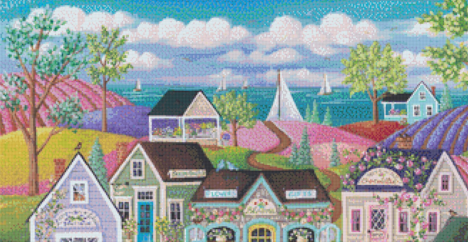 Flower Festival cross stitch pattern by Kim Leo licensed by JMS Art Licensing