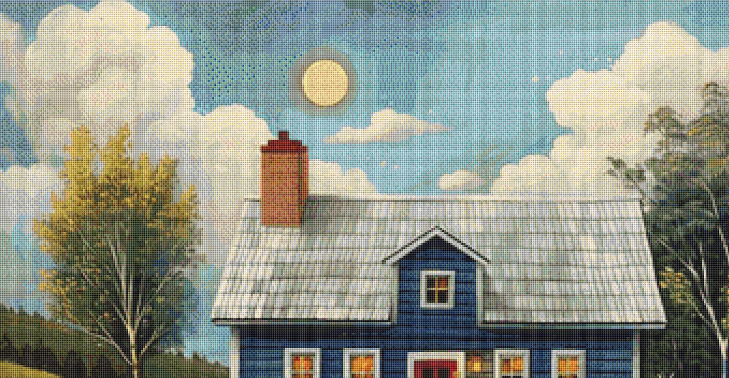 Blue House and Flowers cross stitch pattern by Eder Jose Rosa