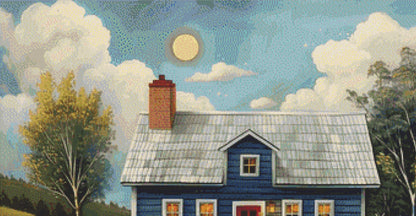 Blue House and Flowers cross stitch pattern by Eder Jose Rosa