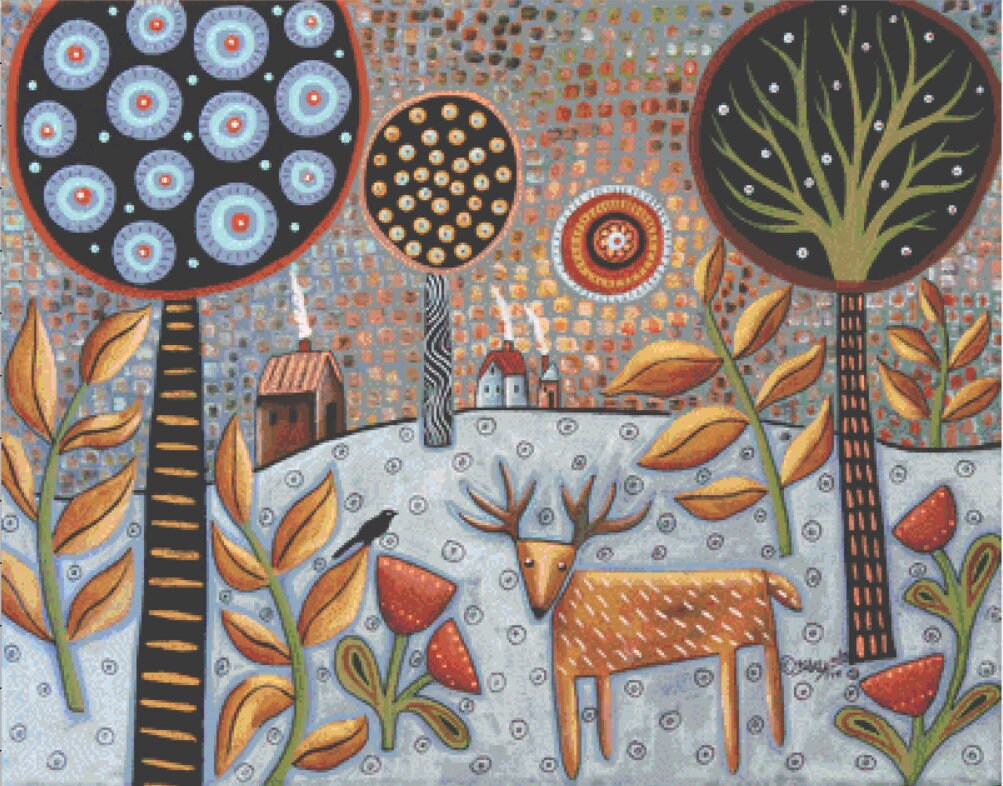 Deer and Bird 1 counted cross stitch pattern by Karla Gerard.