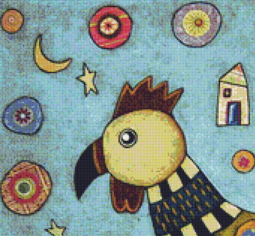 Rooster Collage On Blue cross stitch pattern by Karla Gerard