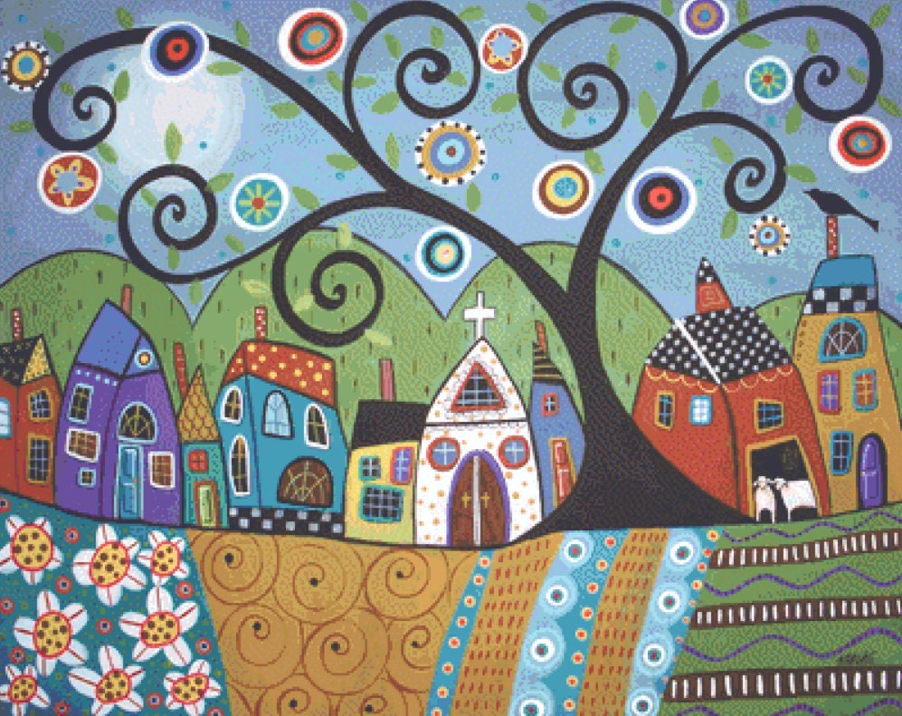 Polkadot Church cross stitch pattern by Karla Gerard