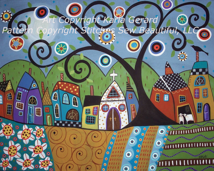 Polkadot Church cross stitch pattern by Karla Gerard