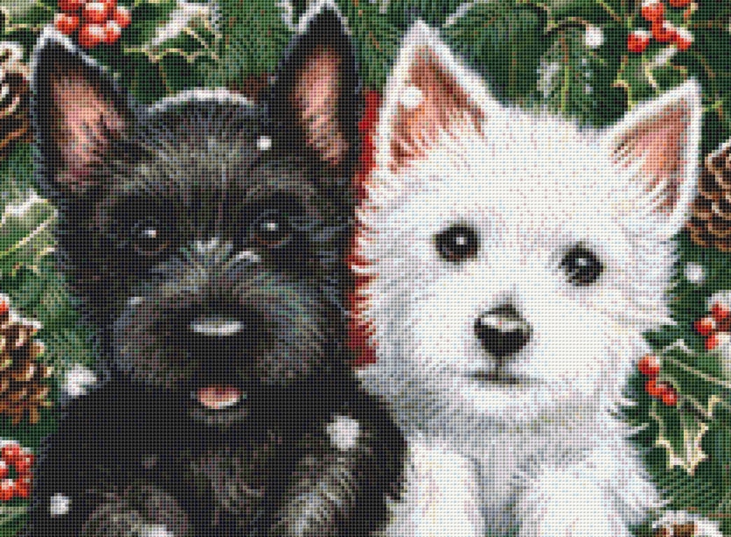 Christmas Wreath Pups cross stitch pattern by Rose Mary Berlin/Ansada Art Licensing Group, LLC.