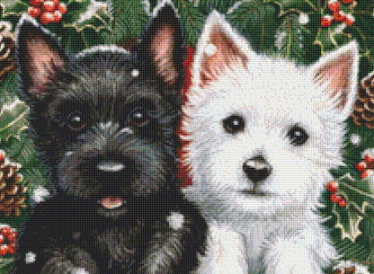 Christmas Wreath Pups cross stitch pattern by Rose Mary Berlin/Ansada Art Licensing Group, LLC.