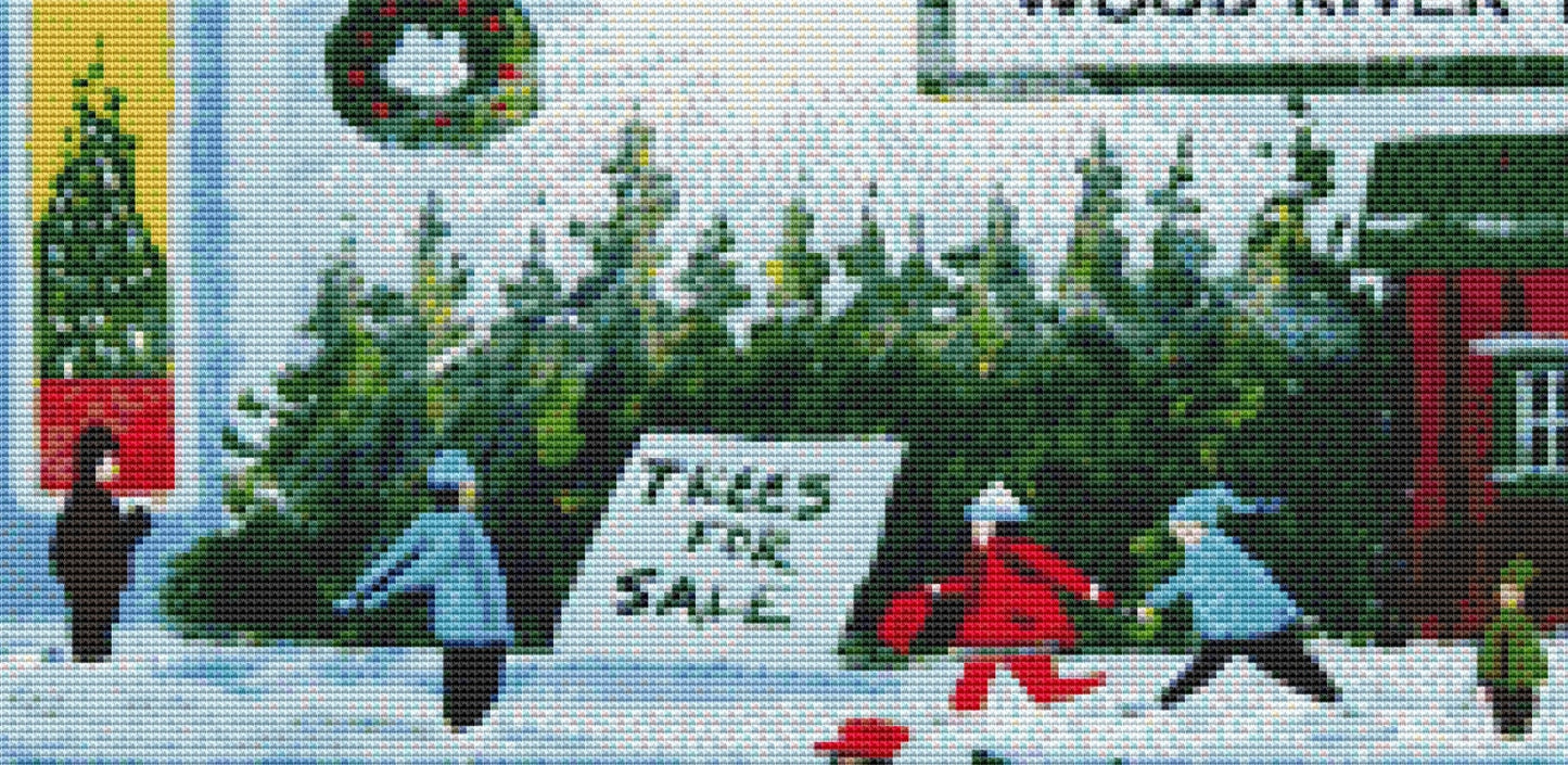 Wood River Market cross stitch pattern by Patrick Gauthier