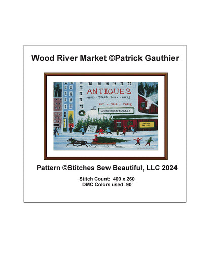 Wood River Market cross stitch pattern by Patrick Gauthier
