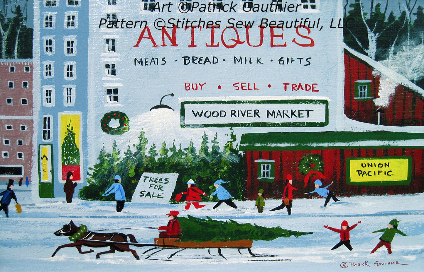 Wood River Market cross stitch pattern by Patrick Gauthier