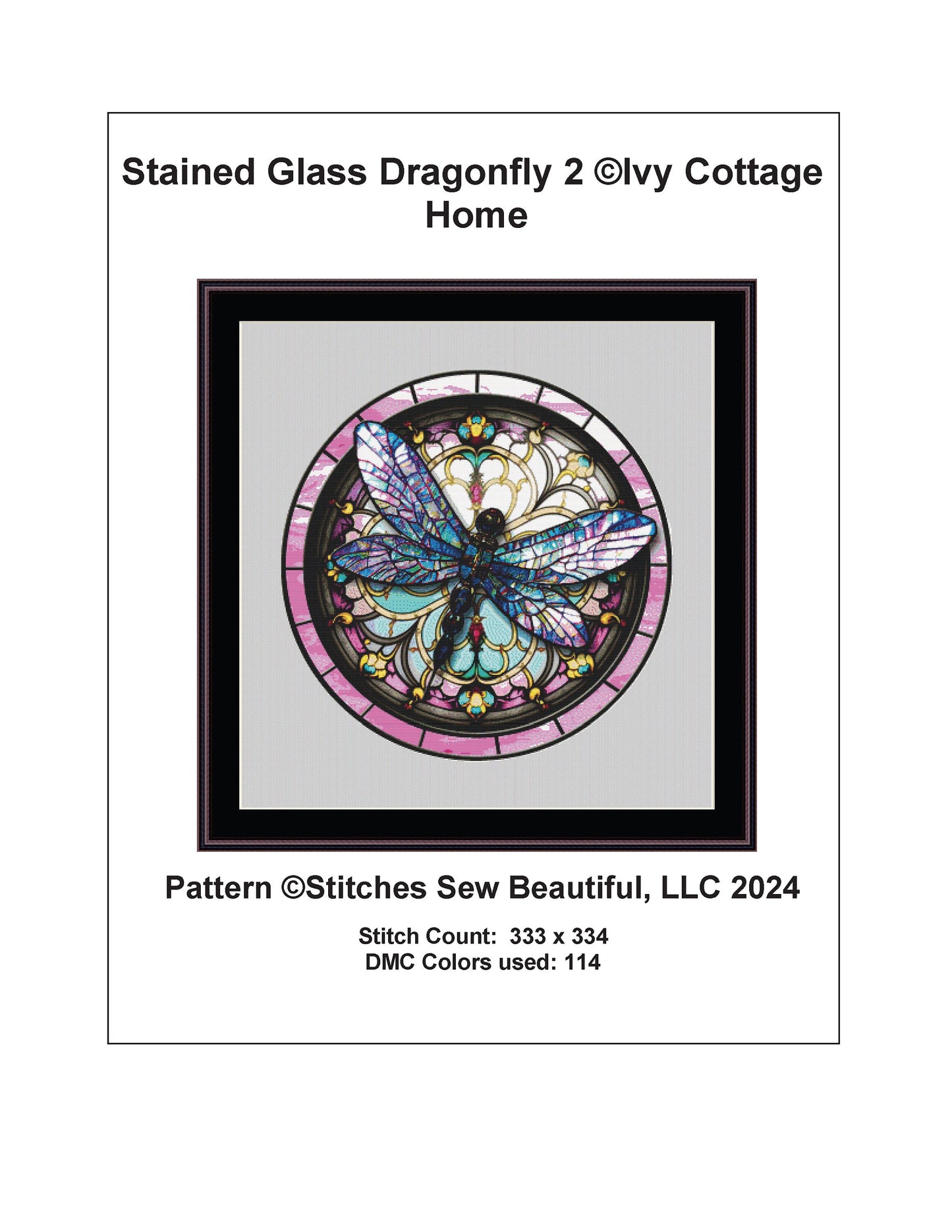 Stained Glass Dragonfly 2 cross stitch pattern by IvyCottageHome