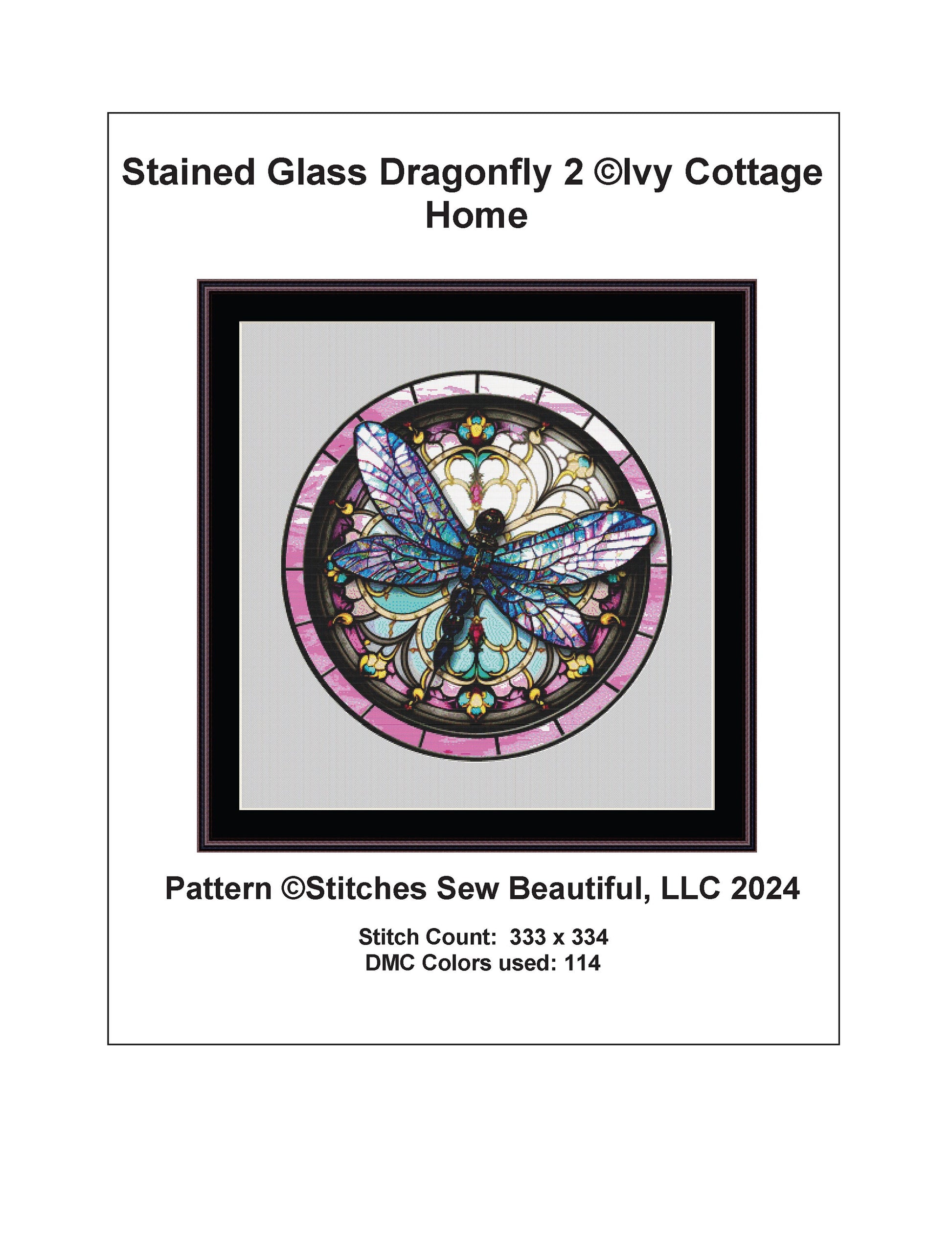 Stained Glass Dragonfly 2 cross stitch pattern by IvyCottageHome