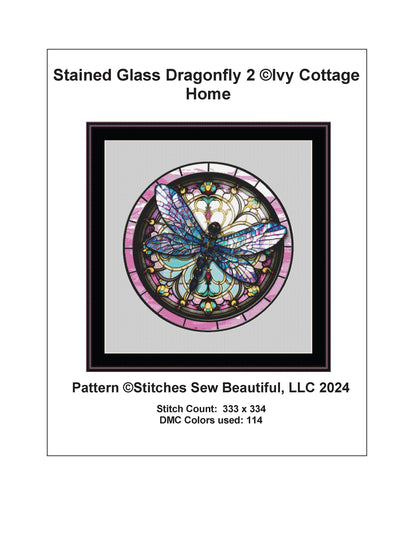 Stained Glass Dragonfly 2 cross stitch pattern by IvyCottageHome