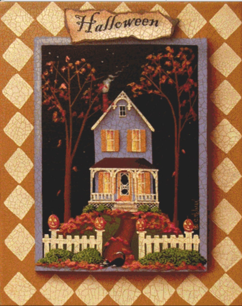 Halloween Hill cross stitch pattern by Catherine Holman/Ansada Art Licensing Group, LLC
