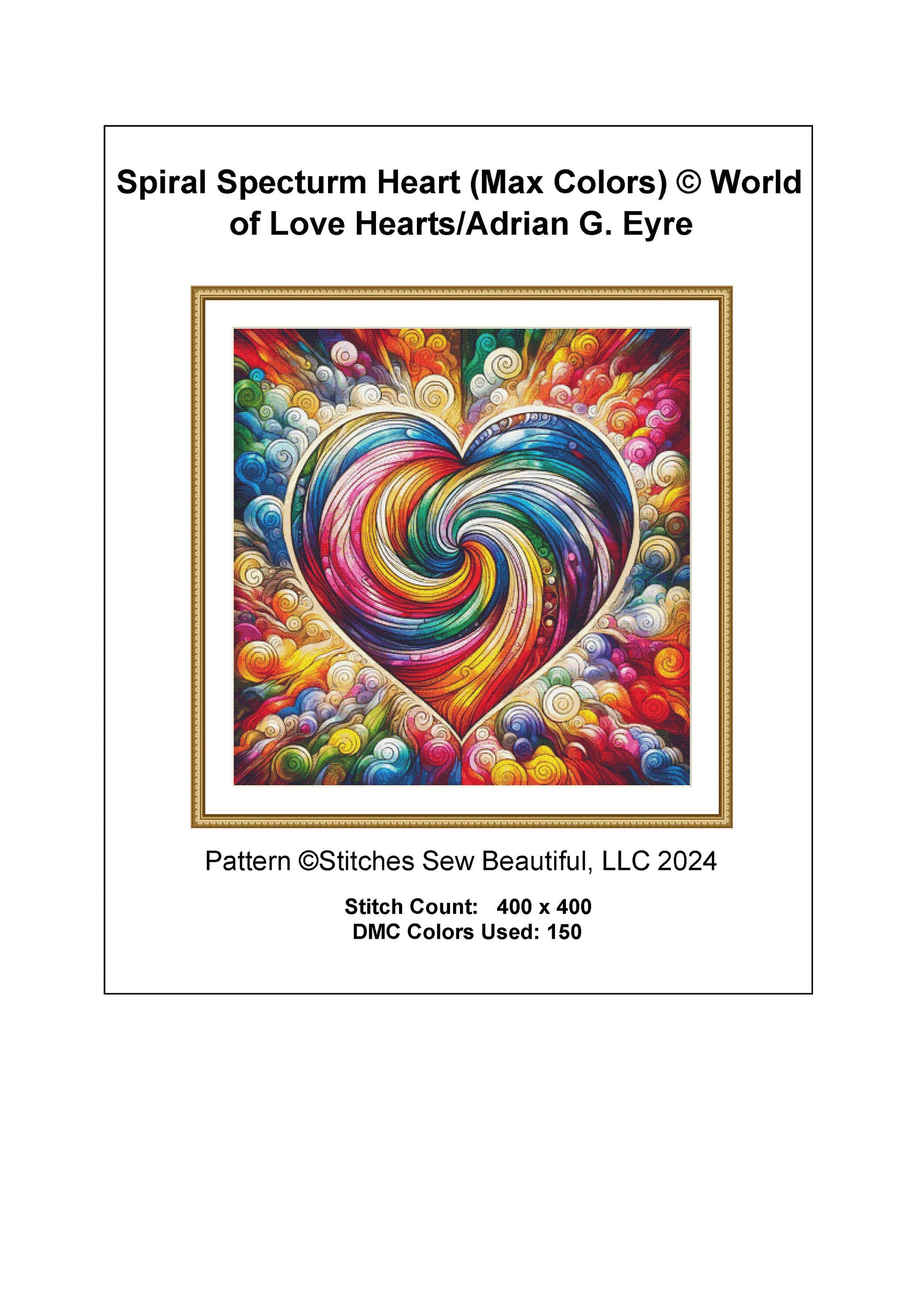 Spiral Spectrum Heart (Max Colors) cross stitch pattern by World of Love Hearts/Adrian G. Eyre