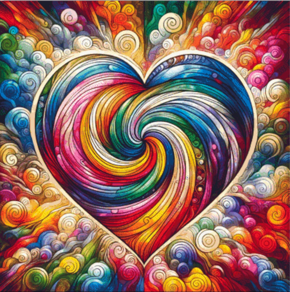Spiral Spectrum Heart (Max Colors) cross stitch pattern by World of Love Hearts/Adrian G. Eyre