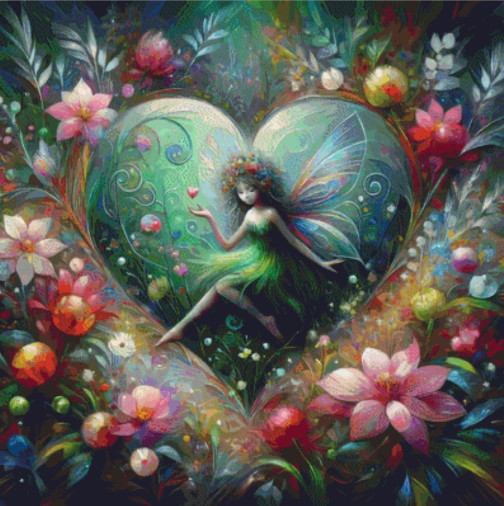 Enchantment in Bloom (Max Colors) cross stitch pattern by World of Love Hearts/Adrian G. Eyre
