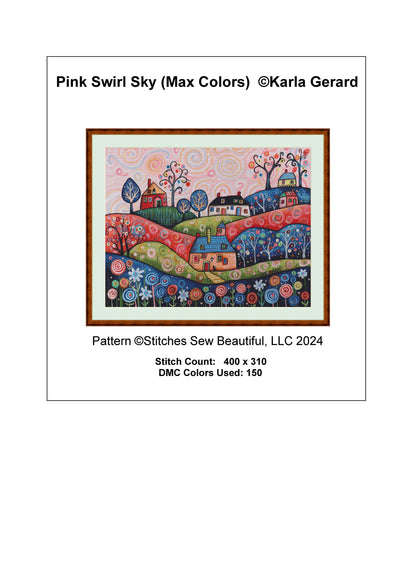 Pink Swirl Sky (Max Colors) cross stitch pattern by Karla Gerard