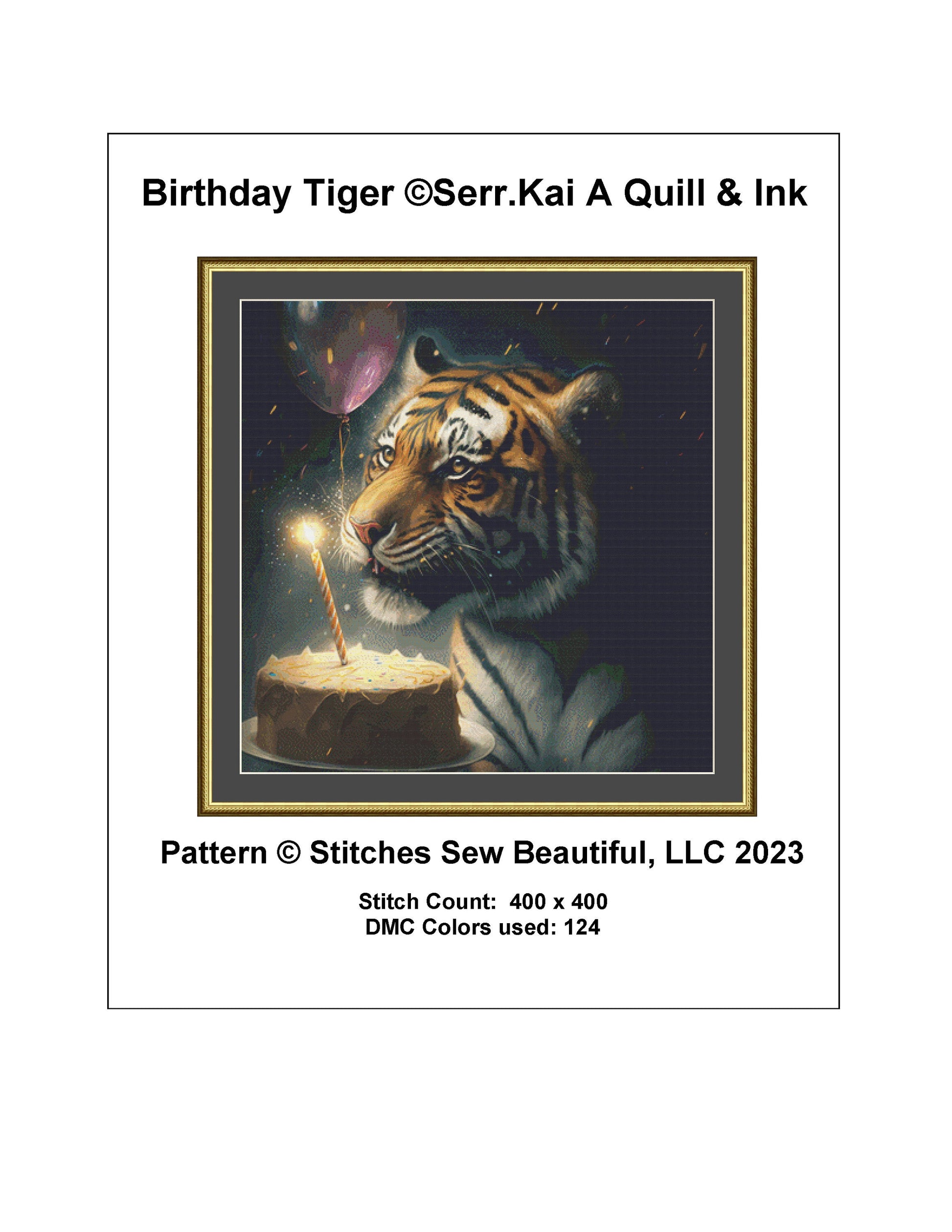 Birthday Tiger cross stitch pattern by Serr.Kai A Quill & Ink