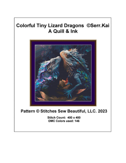 Colorful Tiny Lizard Dragons cross stitch pattern by Serr.Kai A Quill & Ink