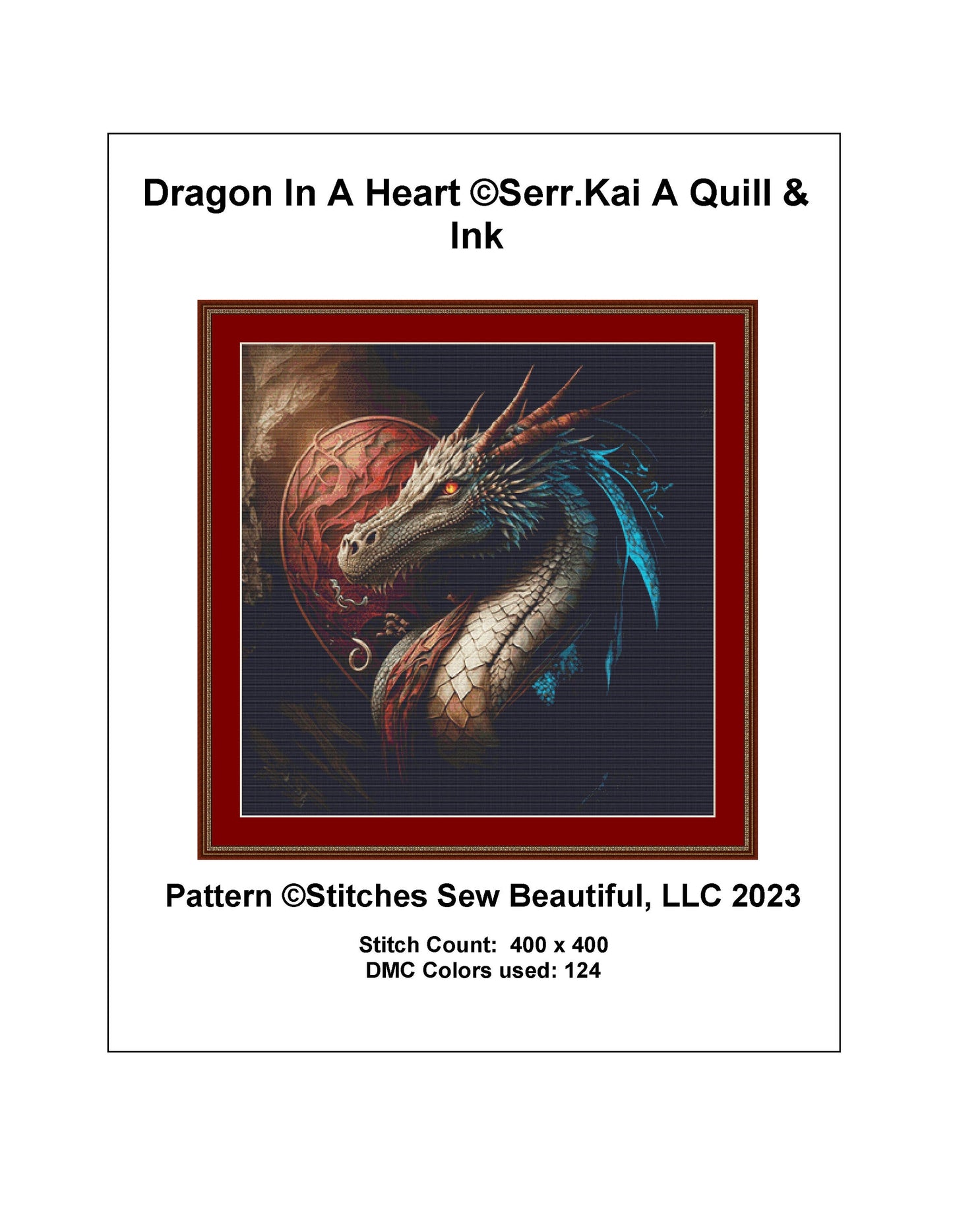 Dragon in a Heart cross stitch pattern by Serr.Kai A Quill & Ink