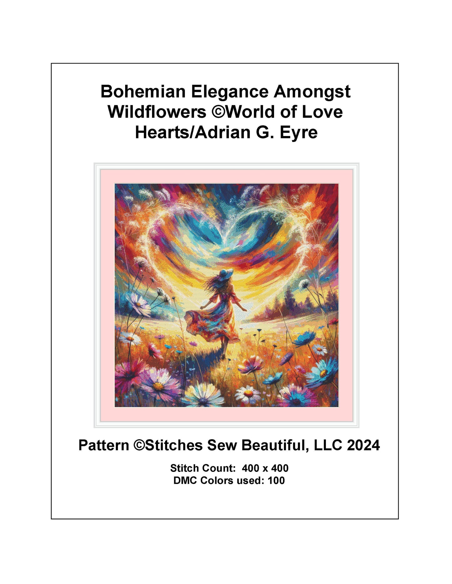 Bohemian Elegance Amongst Wildflowers cross stitch pattern by World of Love Hearts/Adrian G. Eyre