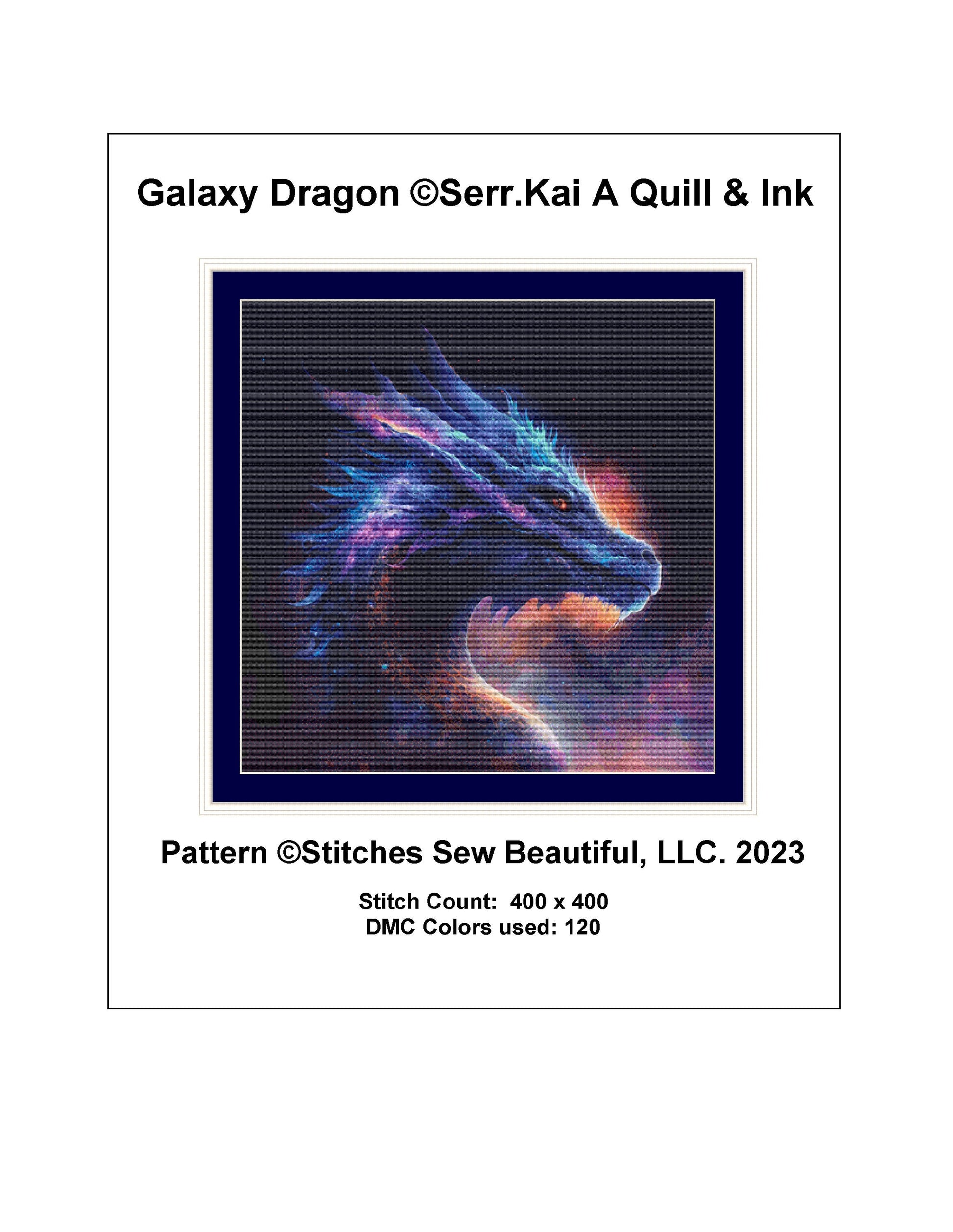 Galaxy Dragon cross stitch pattern by Serr.Kai A Quill & Ink