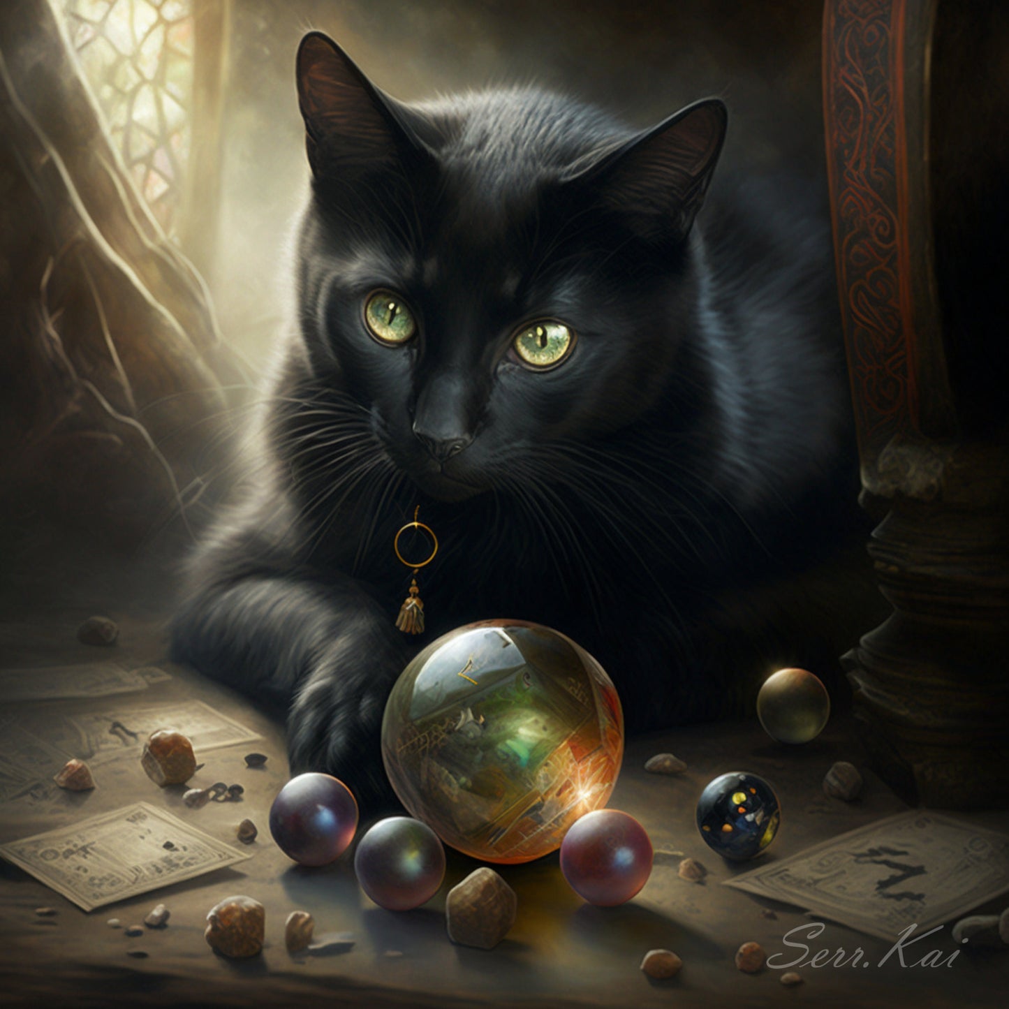 Black Cat Superstitious Marbles by Serr.Kai A Quill & Ink