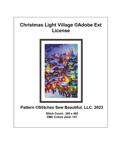 Christmas Light Village ©Adobe Ext. License cross stitch pattern by StitchesSewBeautiful