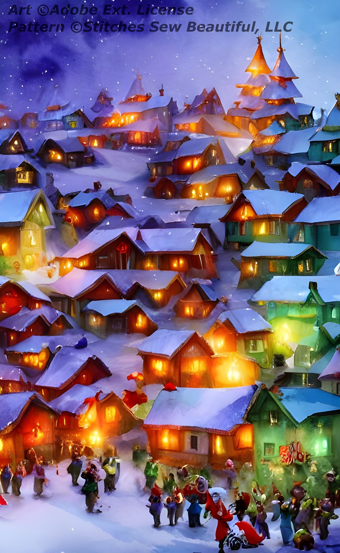 Christmas Light Village ©Adobe Ext. License cross stitch pattern by StitchesSewBeautiful