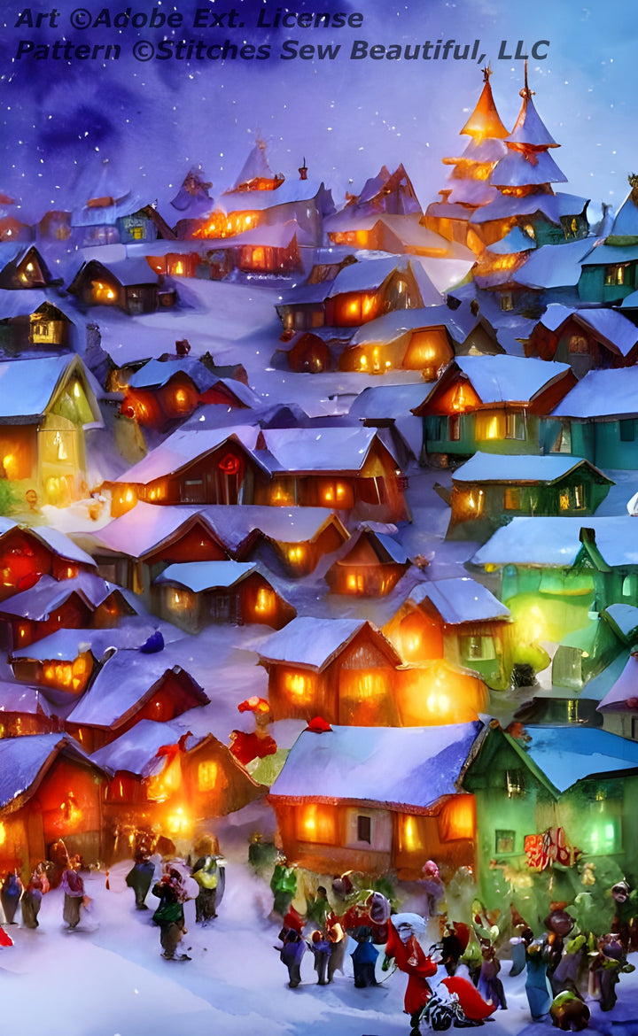 Christmas Light Village ©Adobe Ext. License cross stitch pattern by StitchesSewBeautiful