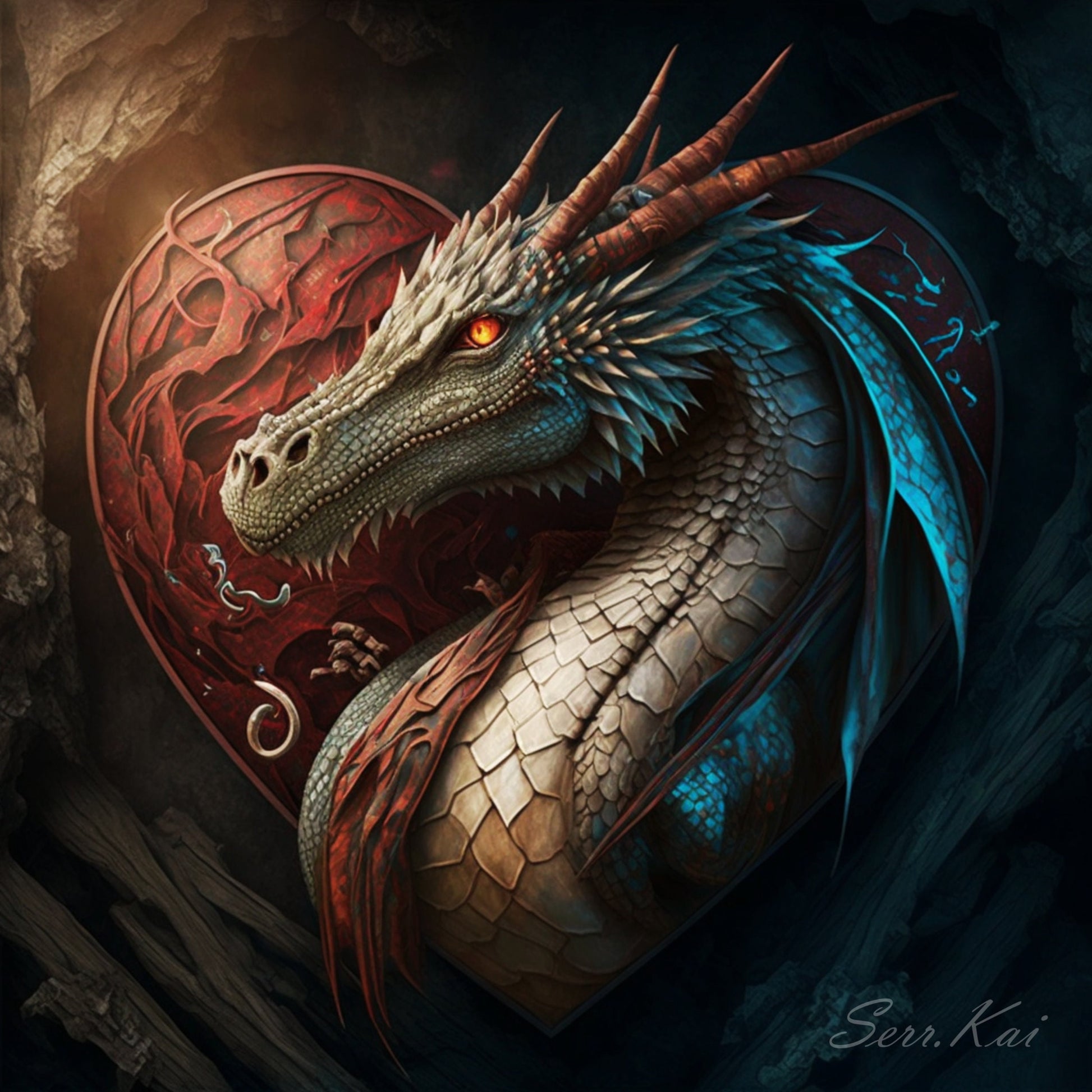 Dragon in a Heart cross stitch pattern by Serr.Kai A Quill & Ink