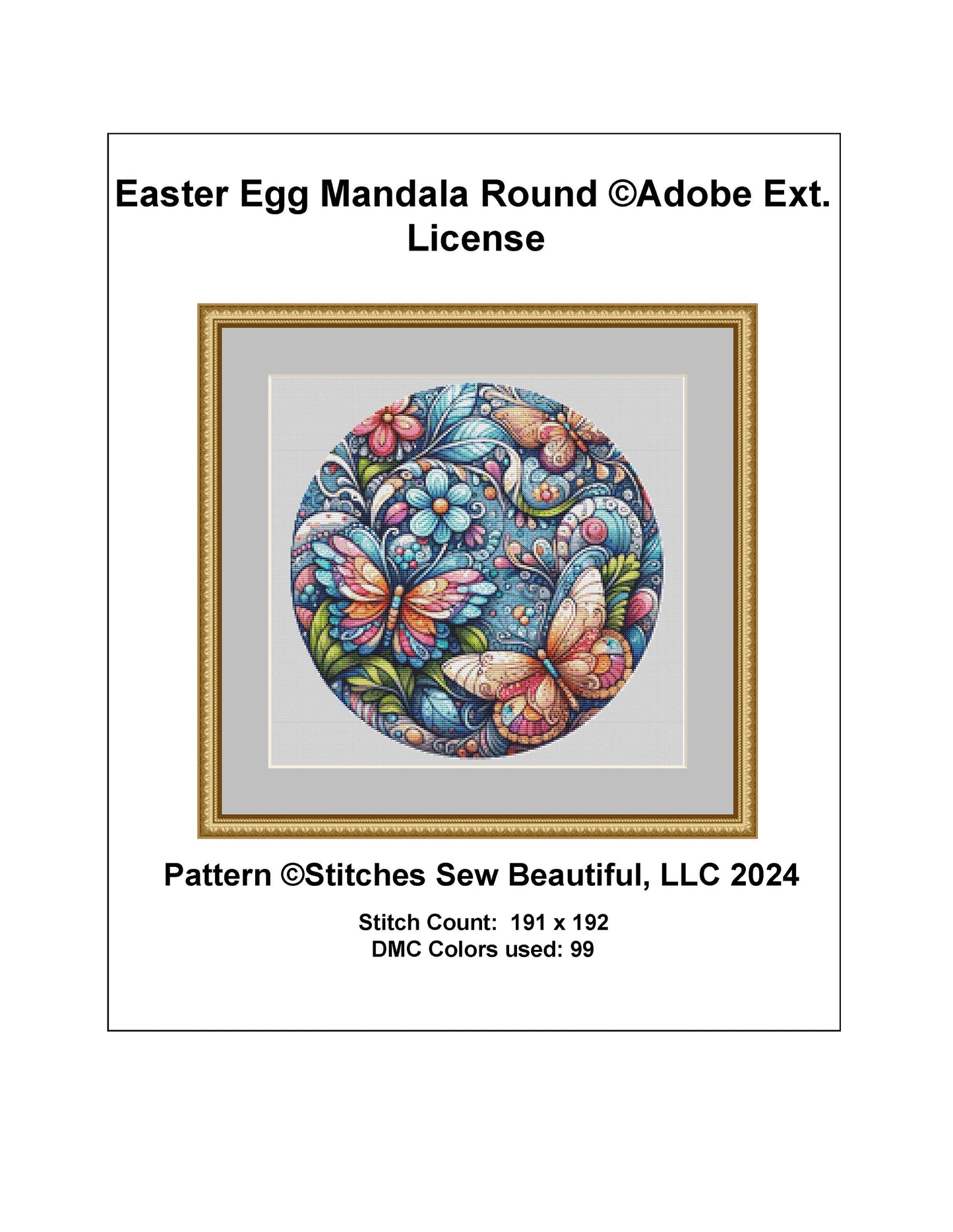 Easter Egg Mandala (Round) ©Adobe Ext. License cross stitch pattern by StitchesSewBeautiful, LLC.