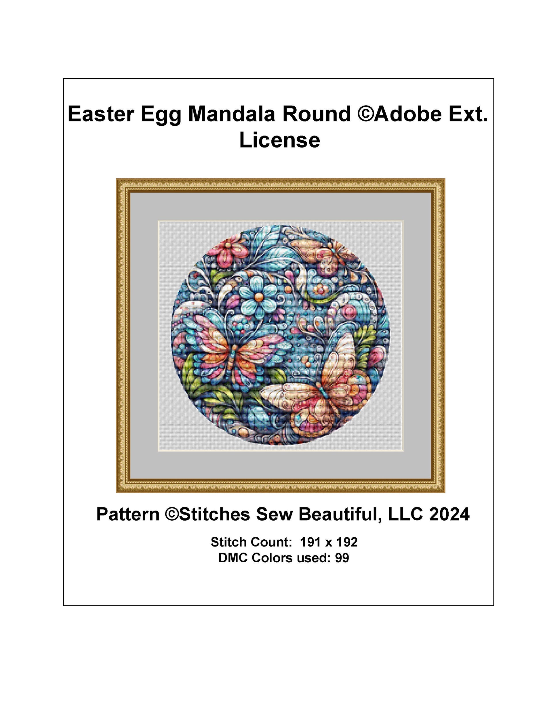 Easter Egg Mandala (Round) ©Adobe Ext. License cross stitch pattern by StitchesSewBeautiful, LLC.