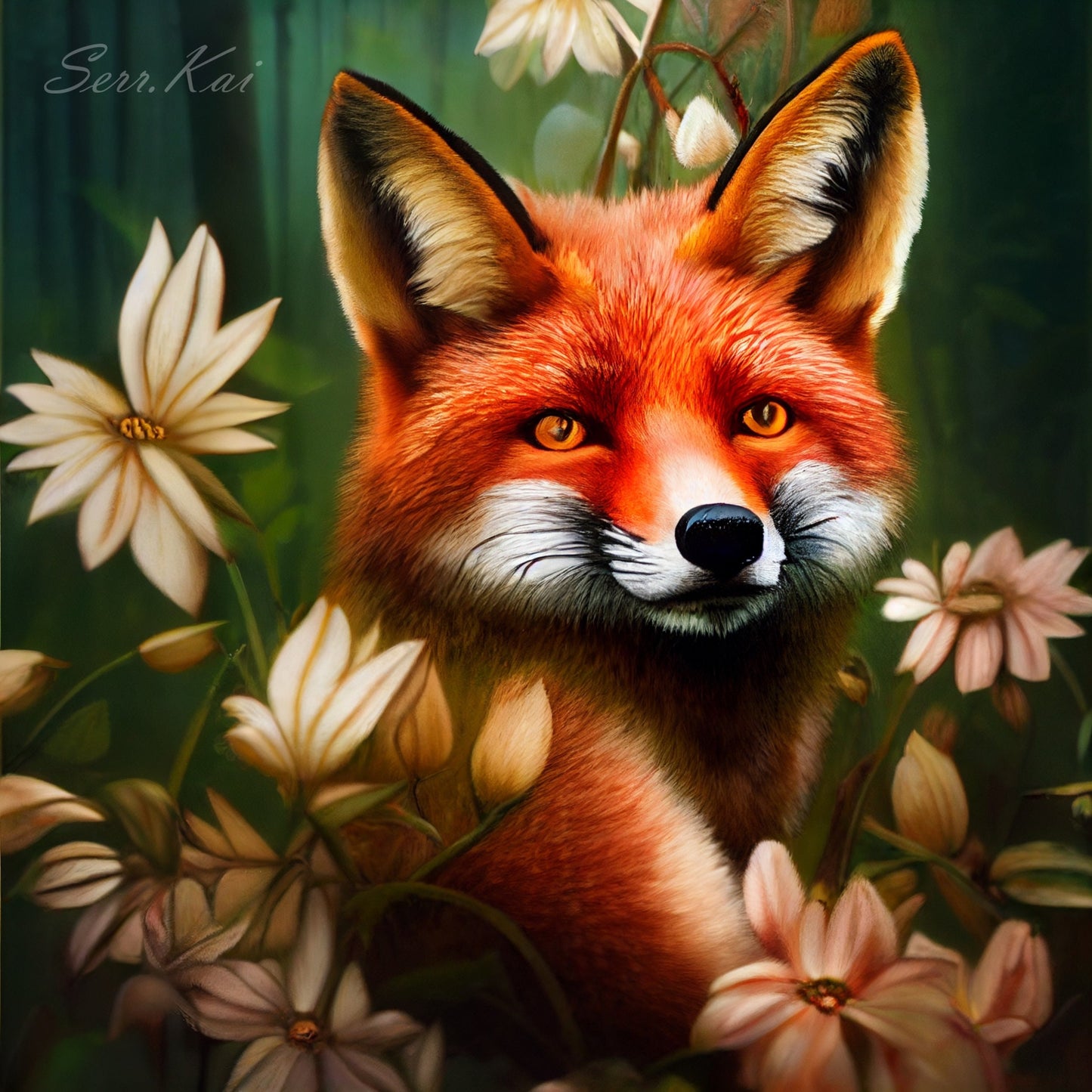Fox in The Flowers cross stitch pattern Serr.Kai A Quill & Ink