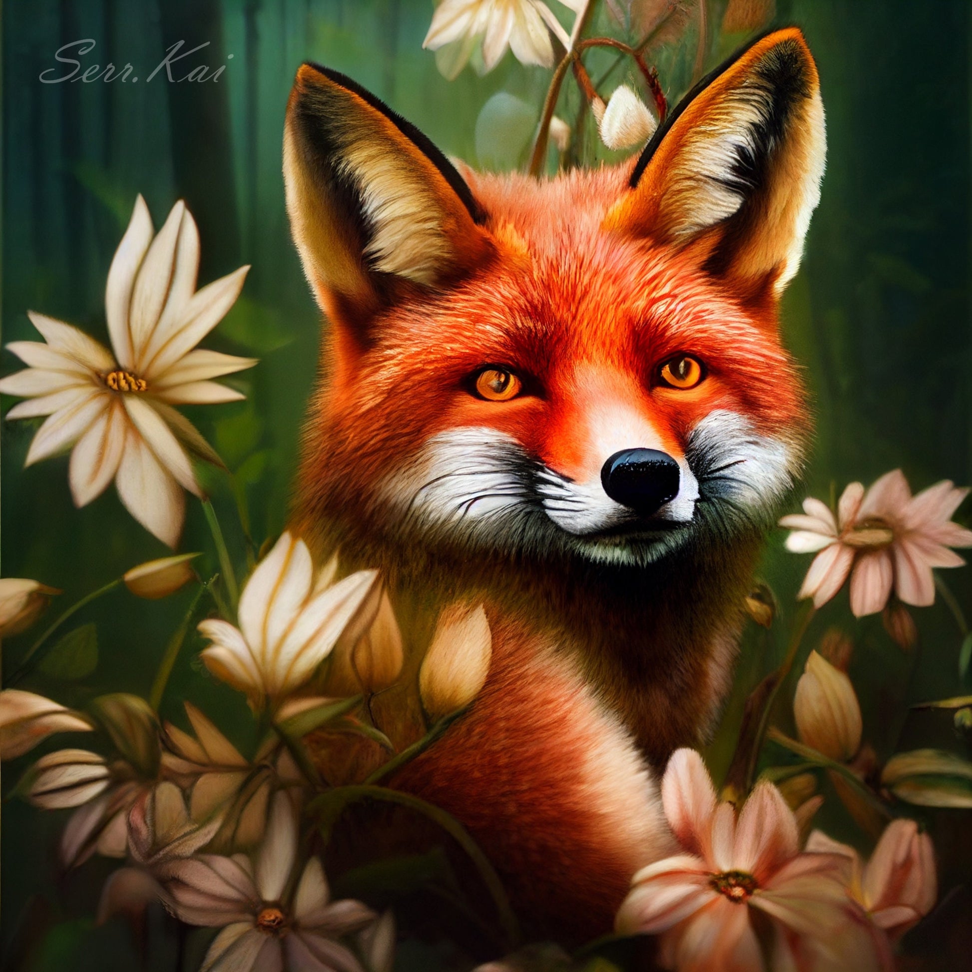 Fox in The Flowers cross stitch pattern Serr.Kai A Quill & Ink